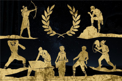 Antike Held*innen in Aktion Antikenmuseum Basel und Sammlung Ludwig, Illustration: Joel Schwarz